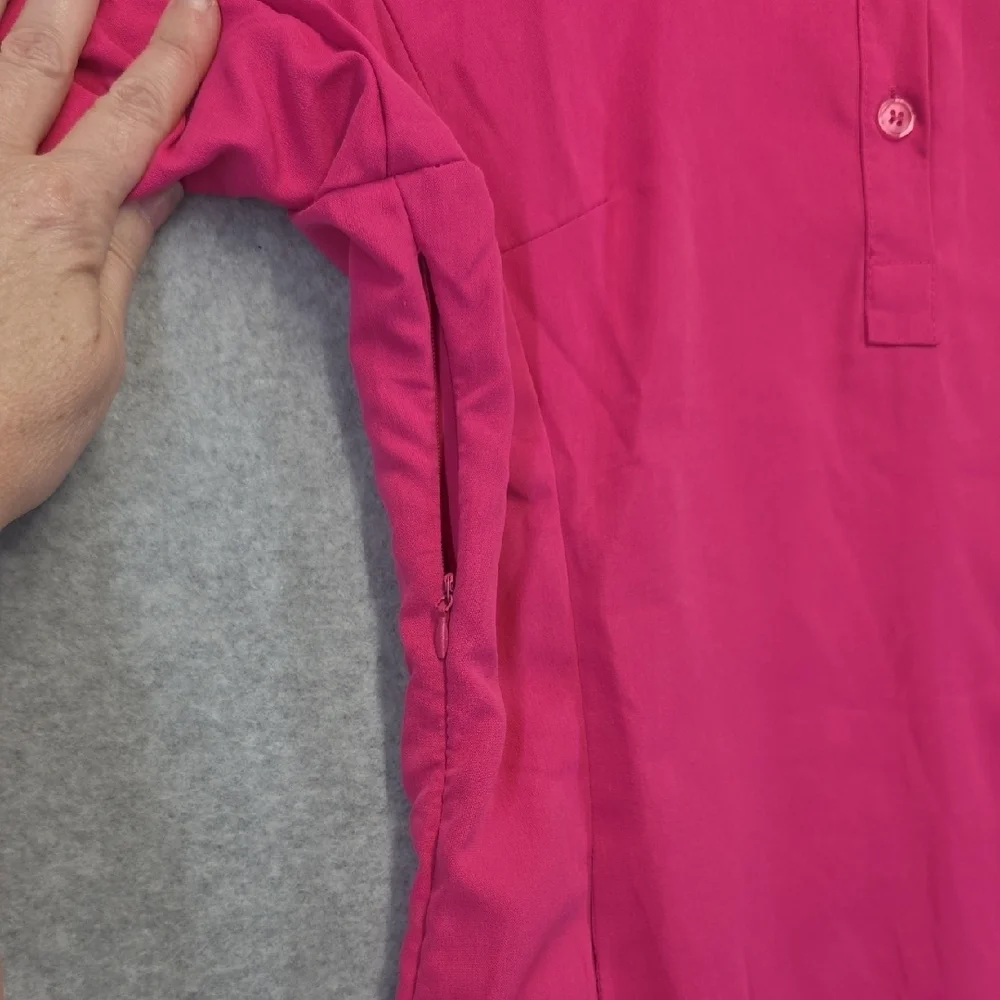 VONDA Hot Pink Shirt Dress Women’s Medium Long Sleeve Collared Shift